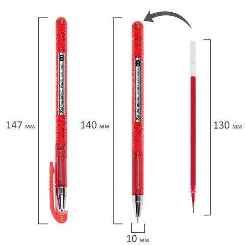 Ручка гелевая BRAUBERG "Profi-Gel PRO", КРАСНАЯ, линия письма 0,4 мм, игольчатый наконечник 0,5 мм, печать на корпусе, 144126 - фото 8