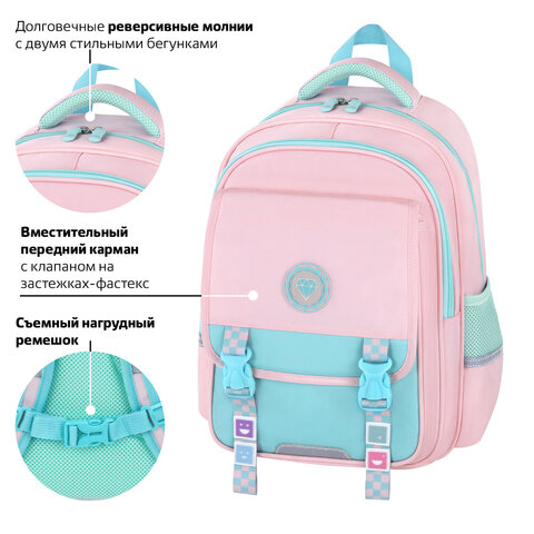 Рюкзак BRAUBERG SNAP, 2 отделения, 3 кармана, "Light pink", 39х28х16 см, 272067 - фото 12