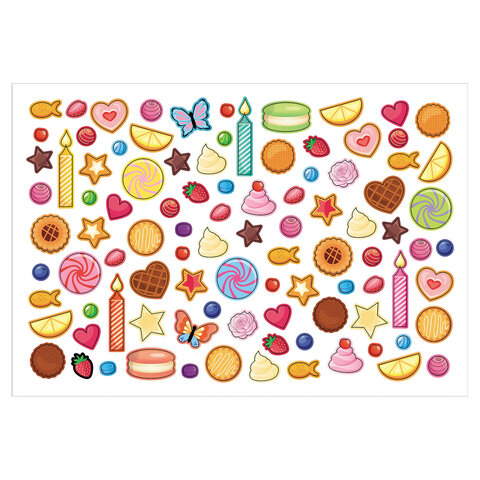 Наклейки бумажные с игровым полем НАБОР 2 листа, 184 наклейки, "Сладкое настроение", HATBER, 2Н5н - фото 3