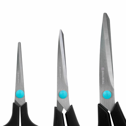 Ножницы BRAUBERG SOFT GRIP, НАБОР 3 штуки (140, 190, 230 мм), эргономичные черно-бирюзовые ручки, ВЫГОДНАЯ УПАКОВКА, 238411 - фото 4