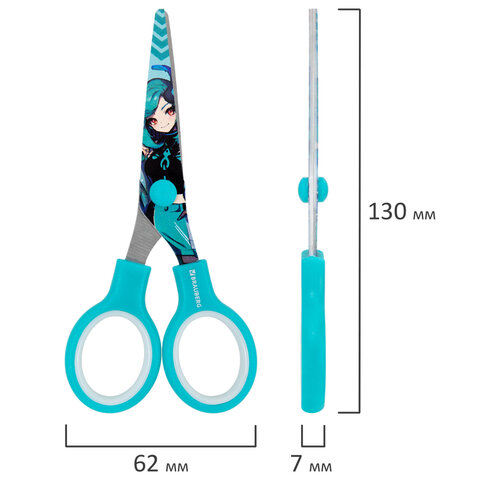 Ножницы 130 мм, мятные, с цветной печатью "Аниме", BRAUBERG ANIME, 238956 - фото 7