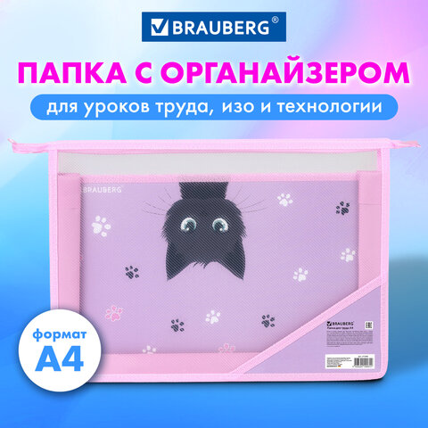Папка для труда BRAUBERG А4, 2 отделения, пластик, молния сверху, органайзер, "Hide and seek", 273399 - фото 6