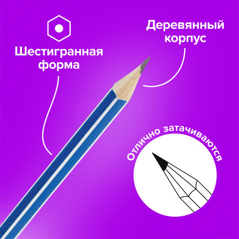 Карандаши чернографитные BRAUBERG НАБОР 12 шт., "ZTX", HB, с резинкой, синий корпус, картонная упаковка, 180672 - фото 10