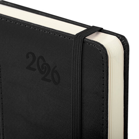 Ежедневник датированный 2026, А5, 138x213 мм, BRAUBERG "Optimal", под кожу, резинка, держатель для ручки, черный, 117465 - фото 3