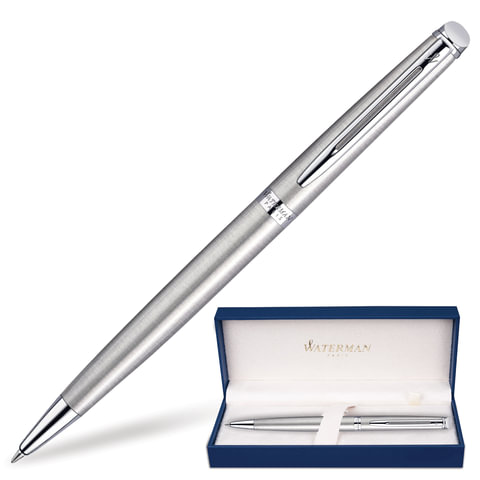 Ручка подарочная шариковая WATERMAN "Hemisphere Stainless Steel CT", серебристый корпус, палладиевое покрытие, синяя, S0920470 - фото 1