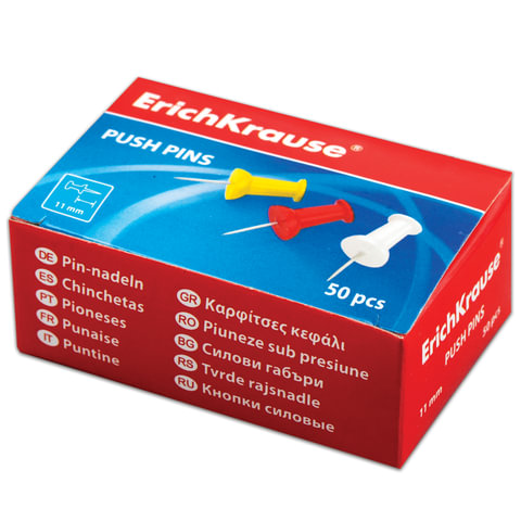 Силовые кнопки-гвоздики ERICH KRAUSE "Classic", 50 штук, ассорти, в картонной коробке, 24877 - фото 1