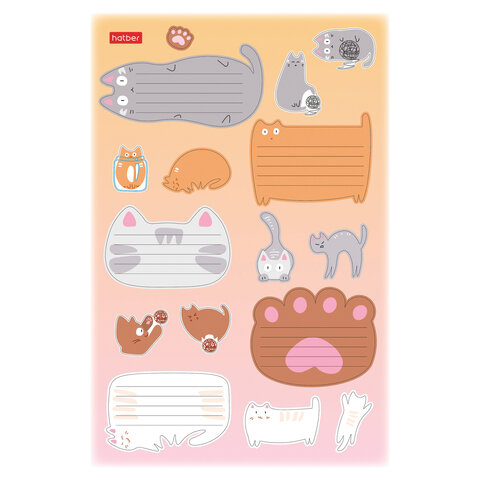 Наклейки "КОТОВАСИЯ" для маркировки школьных принадлежностей, НАБОР 4 листа, 64 наклейки, HATBER, 4Н5н - фото 2