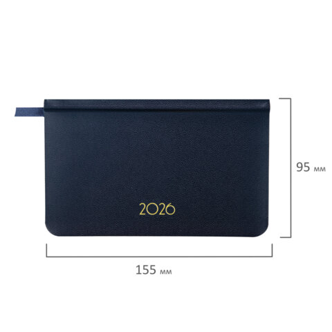 Еженедельник датированный 2026, МАЛЫЙ ФОРМАТ, 95х155 мм, А6, BRAUBERG "Select", балакрон, темно-синий, 117192 - фото 2