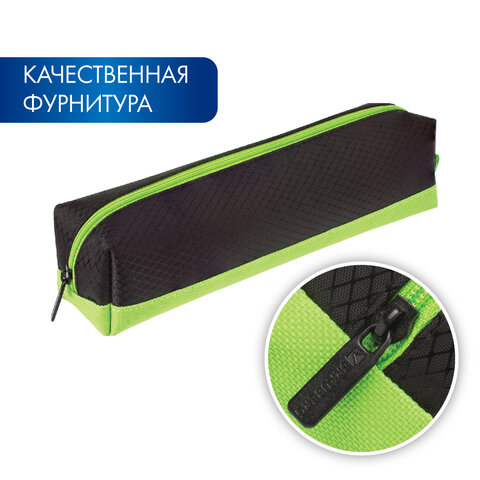 Пенал-косметичка BRAUBERG, мягкий, "Black&Bright", черно-зеленый, 21х5х5 см, 229005 - фото 13