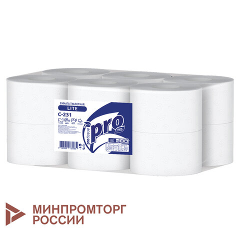 Бумага туалетная 200 метров, PROtissue (T2) LITE, 1-слойная, белая, КОМПЛЕКТ 12 рулонов, С231 - фото 1