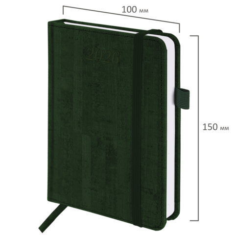 Ежедневник датированный 2026 МАЛЫЙ ФОРМАТ 100х150 мм, А6, BRAUBERG "Wood", под кожу, темно-зеленый, 117266 - фото 2
