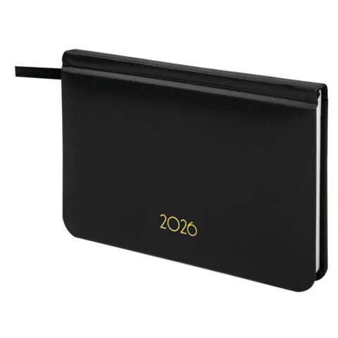 Еженедельник датированный 2026, МАЛЫЙ ФОРМАТ 95х155 мм, А6, BRAUBERG "Select", балакрон, черный, 117193 - фото 1