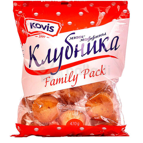 Кекс KOVIS мини-маффины с клубничным кремом, 470 г, пакет, 11899 - фото 1