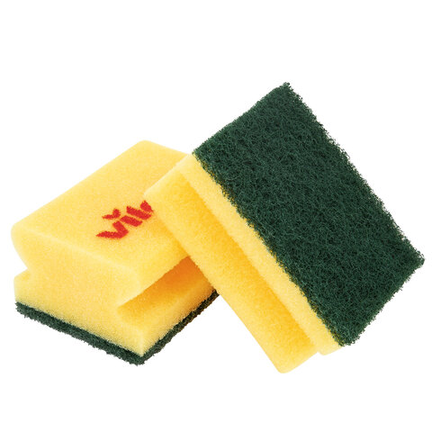 Губки VILEDA PROFESSIONAL профильные "Средняя жесткость" КОМПЛЕКТ 10 шт., желтые, ЗЕЛЕНЫЙ абразив, 9,5х7х4,5 см, 125604 - фото 4