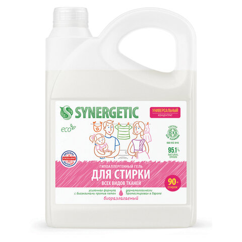 Гель для стирки для всех видов тканей 2,75 л SYNERGETIC, гипоаллергенный, 109275 - фото 2