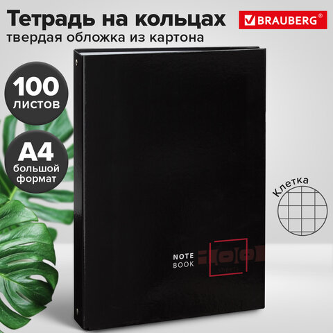 Тетрадь на кольцах БОЛЬШАЯ А4 (210х305 мм), 100 листов, твердый картон, клетка, BRAUBERG, Dark, 404101 - фото 9