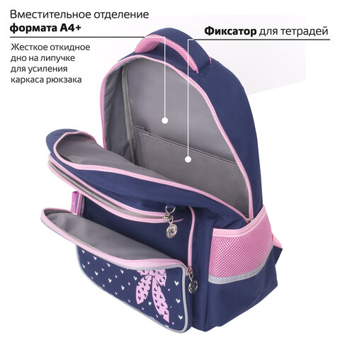 Рюкзак ЮНЛАНДИЯ COMPLETE с пеналом в комплекте, эрго-спинка, "Pink bow", 42х29х14 см, 229972 - фото 16