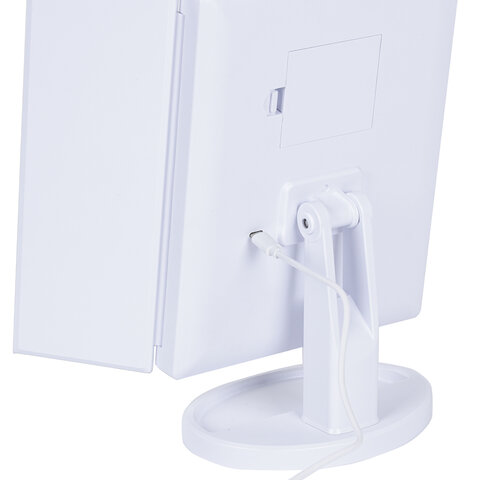 Зеркало настольное с LED-подсветкой для макияжа, размер 24х18 см, складное, увеличение х2, х3, х10, белое, BRABIX, 609337 - фото 8