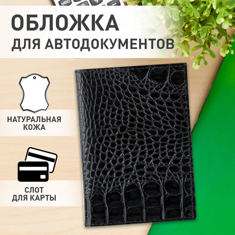 Обложка для автодокументов натуральная кожа кайман, без тиснения, черная, BRAUBERG, 238189 - фото 11
