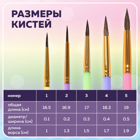 Кисти ПОНИ набор 5 шт. (круглые № 1, 2, 3,4, 5), блистер, BRAUBERG KIDS, 201072 - фото 14