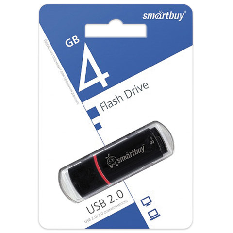 Флеш-диск 4 GB, SMARTBUY Crown, USB 2.0, черный, SB4GBCRW-K - фото 3