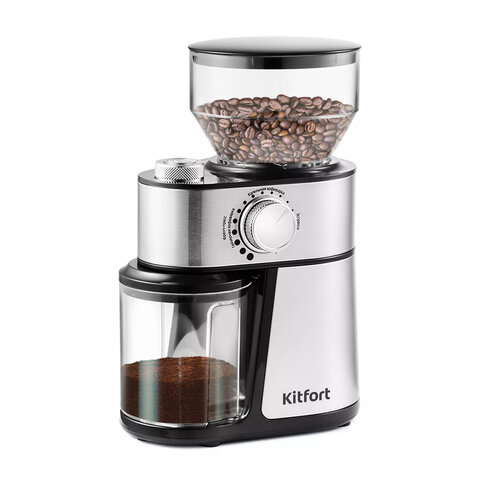 Кофемолка KITFORT КТ-717, мощность 200 Вт, вместимость 100 г, 14 степеней помола, стальная - фото 1