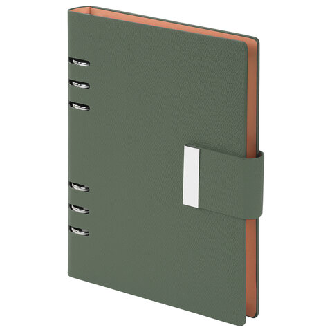 Ежедневник на кольцах в наборе с ручкой А5, 165x229 мм, BRAUBERG "Lux", под кожу, 100 листов, зеленый, 116858 - фото 2