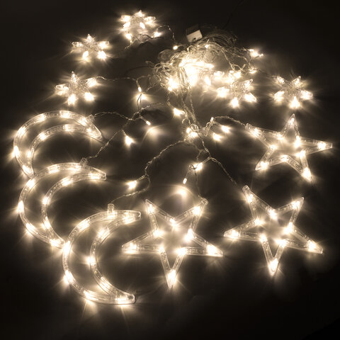 Электрогирлянда-занавес комнатная "Звезды, луна", 3х0,8 м,120 LED, тёплый белый, 220 V, контроллер, ЗОЛОТАЯ СКАЗКА, 591360 - фото 3