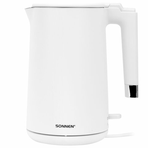 Чайник электрический с двойными стенками SONNEN KT-8719W, 1,5 л, 2200 Вт, белый, 454691 - фото 1