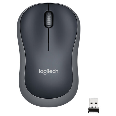 Мышь беспроводная LOGITECH M185, 2 кнопки + 1 колесо-кнопка, оптическая, черно-серая, 910-002238 - фото 1
