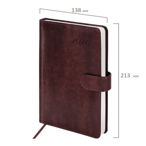 Ежедневник датированный 2026 А5 138x213 мм, BRAUBERG "Legend", под кожу, застежка, коричневый, 117071 - фото 2