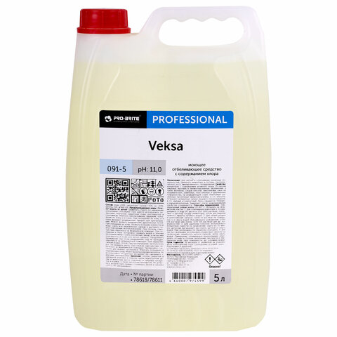Средство для уборки санитарных помещений, 5 л, PRO-BRITE VEKSA, щелочное, концентрат, 091-5 - фото 1