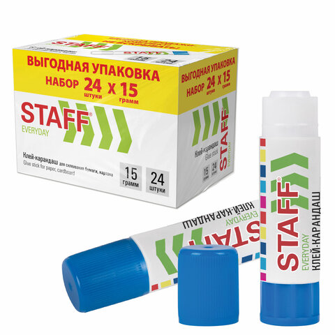 Клей-карандаш 15 г, ВЫГОДНАЯ УПАКОВКА, КОМПЛЕКТ 24 ШТУКИ, STAFF EVERYDAY, 273017 - фото 2
