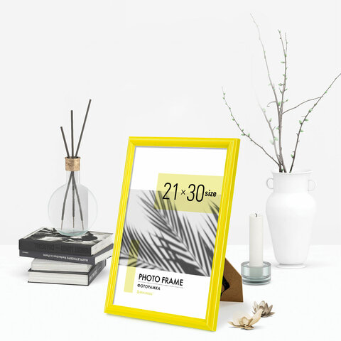 Рамка 21х30 см небьющаяся, багет 17,5 мм, пластик, BRAUBERG "Colorful", желтая, 391246 - фото 8