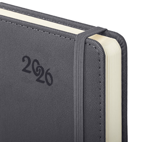 Ежедневник датированный 2026, А5, 138x213 мм, BRAUBERG "Optimal", под кожу, резинка, держатель для ручки, серый, 117469 - фото 3