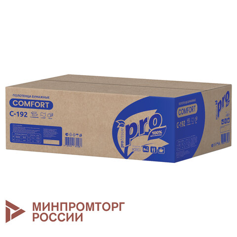 Полотенца бумажные 250 шт., PROtissue (H3) COMFORT, 1-слойные, белые, КОМПЛЕКТ 20 пачек, 22х21 см, V-сложение, С192, C192 - фото 1