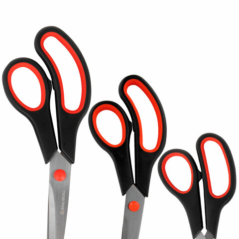 Ножницы BRAUBERG SOFT GRIP НАБОР 5 штук (140, 170, 190, 220, 240 мм), эргономичные черно-красные ручки, ВЫГОДНАЯ УПАКОВКА, 238410 - фото 6