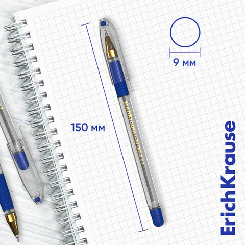 Ручка шариковая масляная с грипом ERICH KRAUSE "L-30" Gold Stick&Grip, СИНЯЯ, 0,7 мм, линия 0,26 мм, 61041 - фото 2