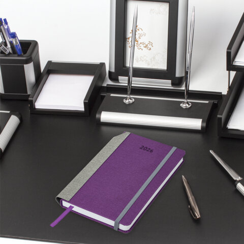 Ежедневник датированный 2026 А5 138x213 мм, BRAUBERG "Mosaic", под кожу, карман для ручки, фиолетовый, 117113 - фото 6
