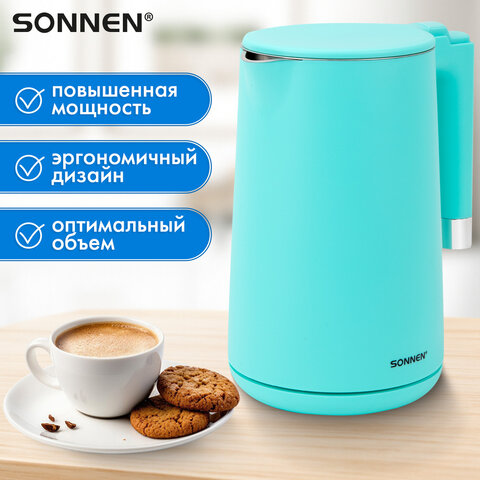 Чайник электрический с двойными стенками SONNEN KT-8719M, 1,5 л, 2200 Вт, мятный, 454694 - фото 22