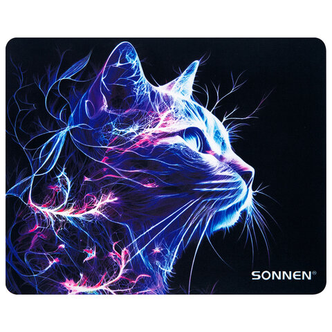 Коврик для мыши SONNEN "NEON CAT" резина + ткань, 250х200х2 мм, 513956 - фото 1