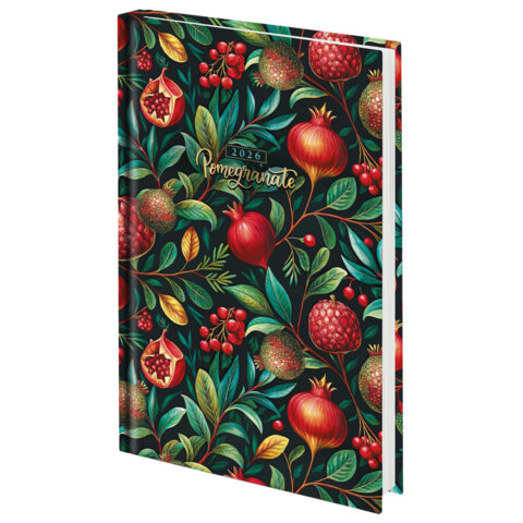 Ежедневник датированный 2026 145х215 мм, А5, STAFF, ламинированная обложка, "Гранаты", 117312 - фото 1