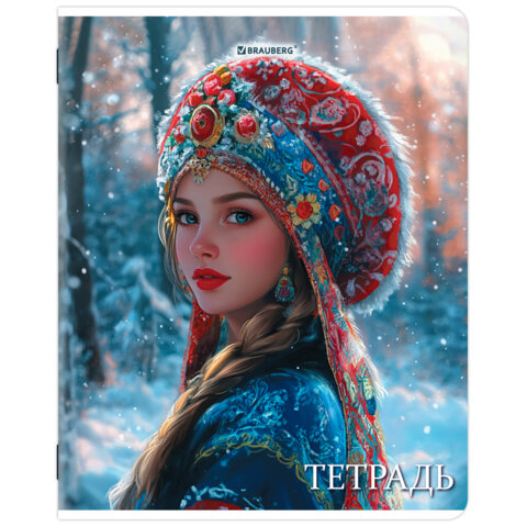 Тетрадь А5, 48 л., BRAUBERG, скоба, клетка, глянцевый лак, "Русская красавица" (микс в спайке), 405649 - фото 4
