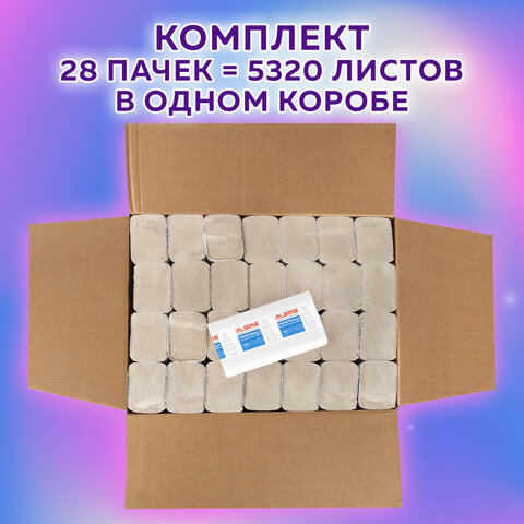 Полотенца бумажные 190 шт., КОМПЛЕКТ 28 пачек, LAIMA ECONOMY (H2), Z-сложение, натуральный цвет, 22,5х20,5 см, 115360 - фото 9