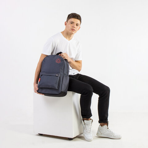 Рюкзак BRAUBERG ENERGETIC универсальный, эргономичный, "Recycle", черный\серый, 43х30х16 см, 270796 - фото 9