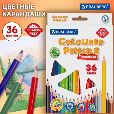Карандаши цветные BRAUBERG PREMIUM, 36 цветов, трехгранные, грифель 3 мм, 181664 - фото 7