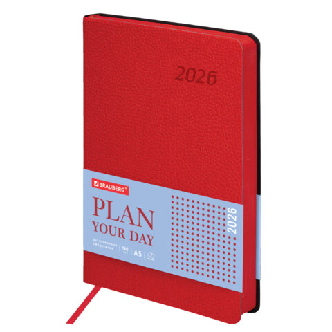 Ежедневник датированный 2026 А5 138x213 мм, BRAUBERG "Stylish", под кожу, гибкий, красный, 117103 - фото 1