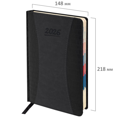Ежедневник датированный 2026 А5 148х218 мм, GALANT "CombiContract", под кожу, черный, 117488 - фото 2