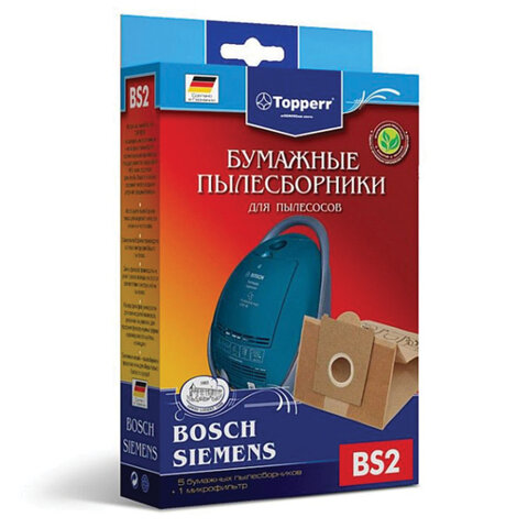 Мешок для пылесоса (пылесборник) бумажный TOPPERR BS2, BOSCH, SIEMENS, КОМПЛЕКТ 5 шт., фильтр, 1001 - фото 2