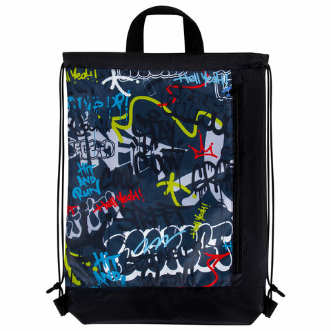 Мешок для обуви ЮНЛАНДИЯ с ручками, боковой карман на молнии, 46х36 см, "Graffiti", 272408 - фото 2